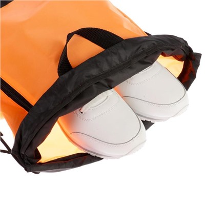 Мешок для обуви с карманом 430 х 360 х 90 мм, deVENTE Monochrome, водоотталкивающая ткань, дно с расширением 90 мм, цвет чёрный/неон оранжевый