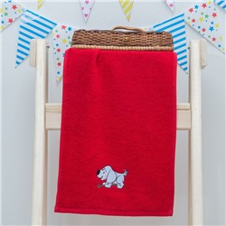 Махровое полотенце "Пёсик", размер 30х60 см, цвет красный