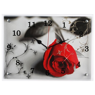 Часы настенные, серия: Цветы, "Красная роза на сером", 30х40  см, микс