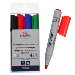 Набор маркеров для флипчарта 4 цвета, 2,5 мм Koh-i-noor 1405/4, круглые, пластиковая упаковка, европодвес