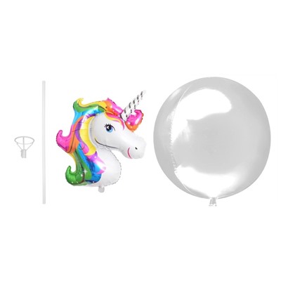 Шар полимерный 18" «Единорог радужный» с палочкой, шар в шаре