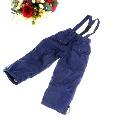 Рост 76-80. Утепленные детские штаны на подтяжках с подкладкой из полиэстера Rihoo цвета темного индиго.