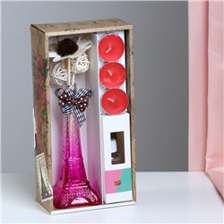 Набор подарочный "Париж": ваза,свечи,аромамасло клубника, "Богатство Аромата"