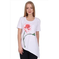 РУСЯ, Женская трикотажная блуза с асимметричным подолом и принтом роза