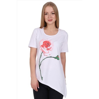 РУСЯ, Женская трикотажная блуза с асимметричным подолом и принтом роза