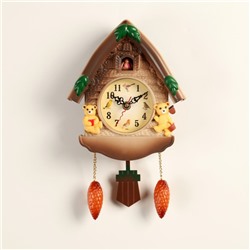 Часы настенные, серия: Маятник, с кукушкой "Мишки в домике", 33 х 19 см