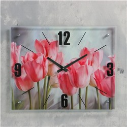 Часы настенные, серия: Цветы, "Розовые тюльпаны", 40х50  см, микс