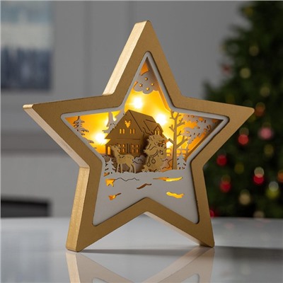 Светодиодная фигура «Золотая звезда», 24 × 24 × 3 см, пластик, батарейки АААх2, свечение тёплое белое