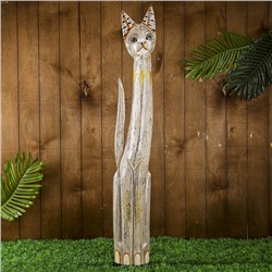 Сувенир дерево "Кошка белая с леопардовыми ушками" 100х18х6,5 см