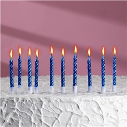 Свечи в торт "Спираль", 10 шт, средние, 7 см, синий металлик