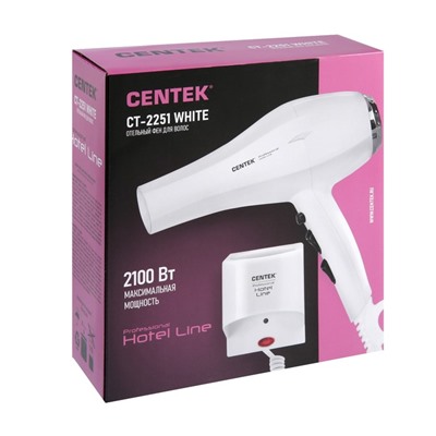 Фен Centek CT-2251, настенный, 2100 Вт, 3 скорости, 2 температурных режима, белый