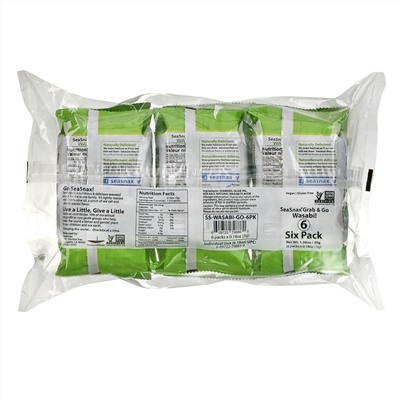 SeaSnax, Grab & Go, Wasabi, Roasted Seaweed Snack, 6-pack (.18 oz each)