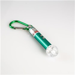 Фонарь-лазер с карабином , 2 LED, 4 режима, 8.5 х 2 см, микс