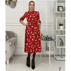 Платье с корсетом красное в цветочки RH06
