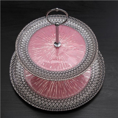 Блюдо 2-х ярусное «Морион», d=21/27 см, цвет розовый с серебром