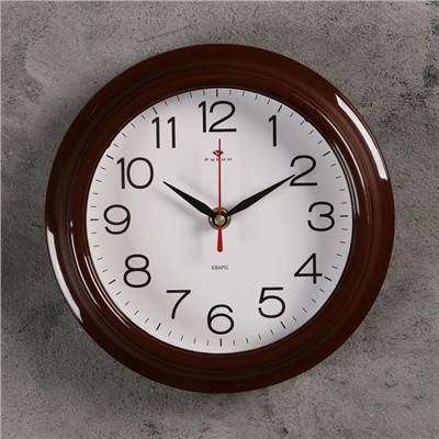 Часы настенные, серия: Классика, "Рубин", 21х21 см, коричневый обод