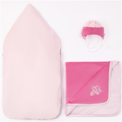 Комплект детский (конверт, плед, шапочка), рост 74 см, цвет розовый