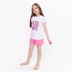 Пижама для девочки, цвет белый/розовый, рост 104