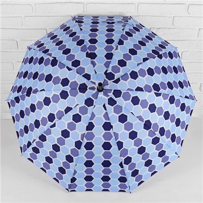 Зонт - трость полуавтоматический, 10 спиц, R = 51 см, цвет синий