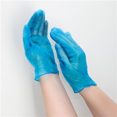 Перчатки виниловые A.D.M., размер M, 100 шт/уп, цвет голубой
