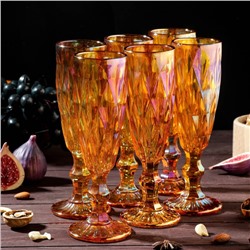 Набор бокалов для шампанского Magistro «Круиз», 160 мл, 7×20 см, 6 шт, цвет янтарный