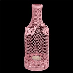 Подсвечник металл 1 свеча "Бутыль в сетку с бабочками" розовый 25х9х9 см
