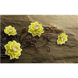 3D Фотообои «Желтые цветочки на камне»