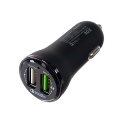Автомобильное зарядное устройство Maverick, 2 USB, 2.4A, быстрый заряд QC 3.0, черное