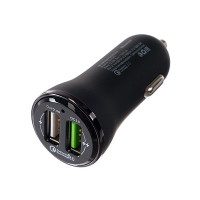 Автомобильное зарядное устройство Maverick, 2 USB, 2.4A, быстрый заряд QC 3.0, черное
