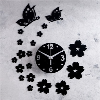 Часы-наклейка DIY "Цветы и бабочки", плавный ход, d=15 см, 20.5 х 20.5 см
