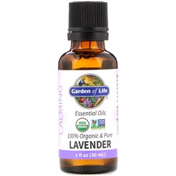 Garden of Life, 100% Organic & Pure, Essential Oils, Calming, Lavender, 1 fl oz (30 ml)