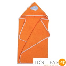 Полотенце с капюшоном, махра цв апельсин, аппликация Кит 60х120