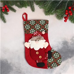 Мягкая подвеска "Носок - весёлый Дед Мороз" 18х27 см, красный