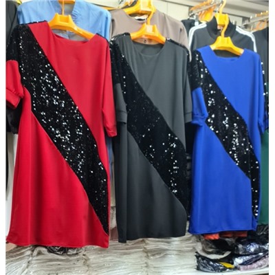 Платье Size Plus с пайетками диагональ ярко-синее M29