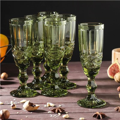 Набор бокалов для шампанского Magistro «Ла-Манш», 160 мл, 7×20 см, 6 шт, цвет зелёный