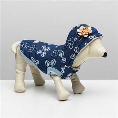 Куртка для собак с цветами, S (ДС 20 см, ОШ 23 см, ОГ 32 см), тёмно-синяя
