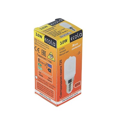 Лампа светодиодная Ecola, T25, 3 Вт, 2700 К, 340°, для холодильников и швейных машин