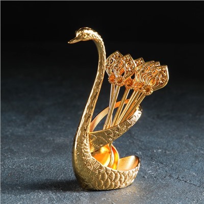 Набор ложек на подставке Magistro Swan, 5,5×4×12 см, 6 шт, цвет золотой