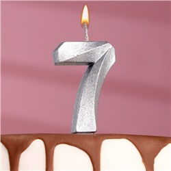 Свеча в торт "Грань", цифра "7", серебряный металлик, 7.8 см
