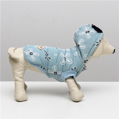 Куртка для собак с цветами, S (ДС 20 см, ОШ 23 см, ОГ 32 см), голубая