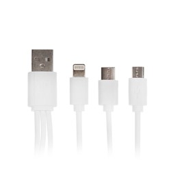 Кабель 3 в 1 GAL, micro USB/lighting/ Type-C - USB, 1 А, 20 см, белый