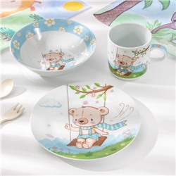 Набор детской посуды Доляна «Мишка», 3 предмета: кружка 230 мл, миска 400 мл, тарелка d=18 см