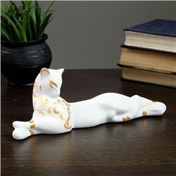 Фигура "Кошка Багира" малая лежачая роспись белая 010 7 × 27 × 10 см