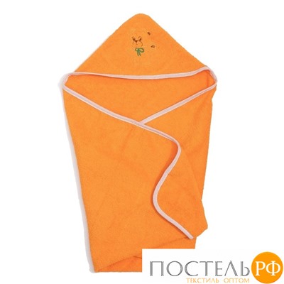 Полотенце-уголок, махра цв апельсин, вышивка Мишка 90х90