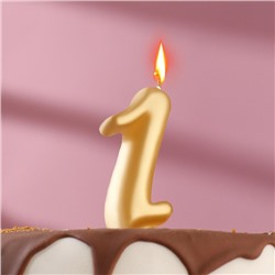 Свеча для торта цифра "Овал" золотая "1", большая, 7 см