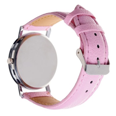 Часы наручные, d=4см хром, розовый ремешок 20 мм
