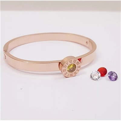 Женский жёсткий браслет на руку с фианитами цвет розовое золото сталь со съёмными камнями