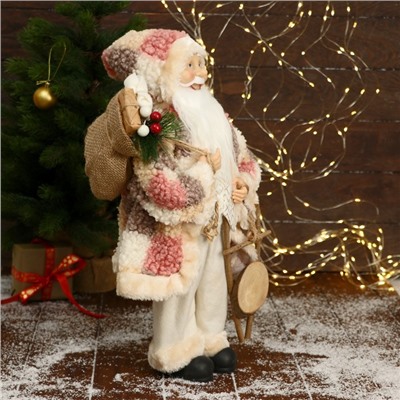 Дед Мороз "В клетчатой  шубе, кофте ромбик, с подарками" 25х45 см
