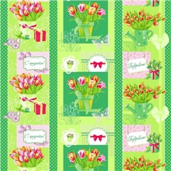 Вафельное полотно набивное 150 см 449/2 Тюльпаны цвет зелёный