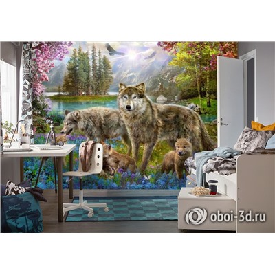 3D Фотообои «Волки в весеннем лесу»